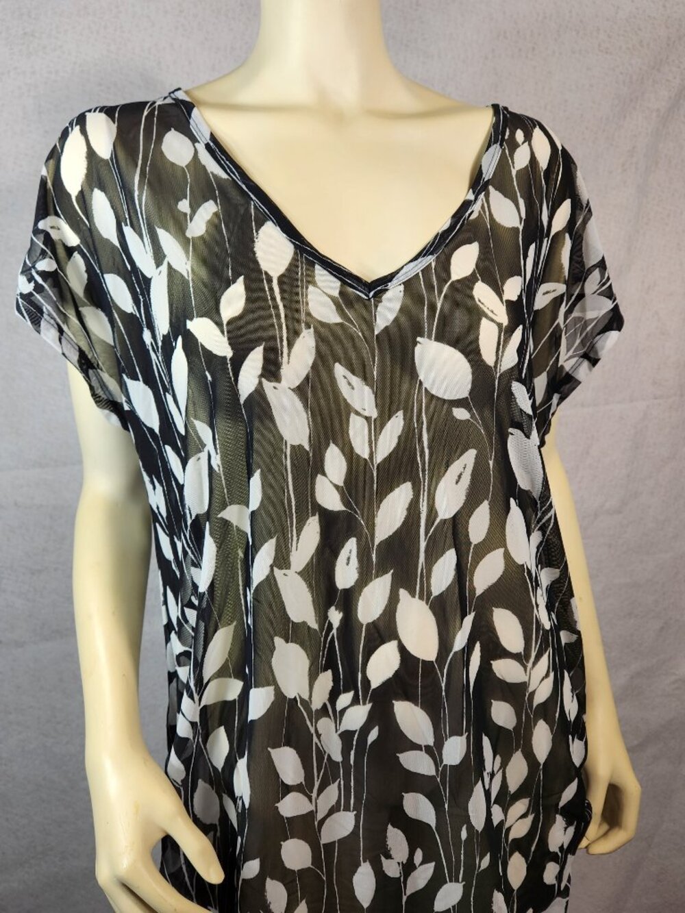 Anne Cole Swimwear Tunic Top Sheer Black White Short Sleeve L / XL NEW w Tags - Picture 1 of 13